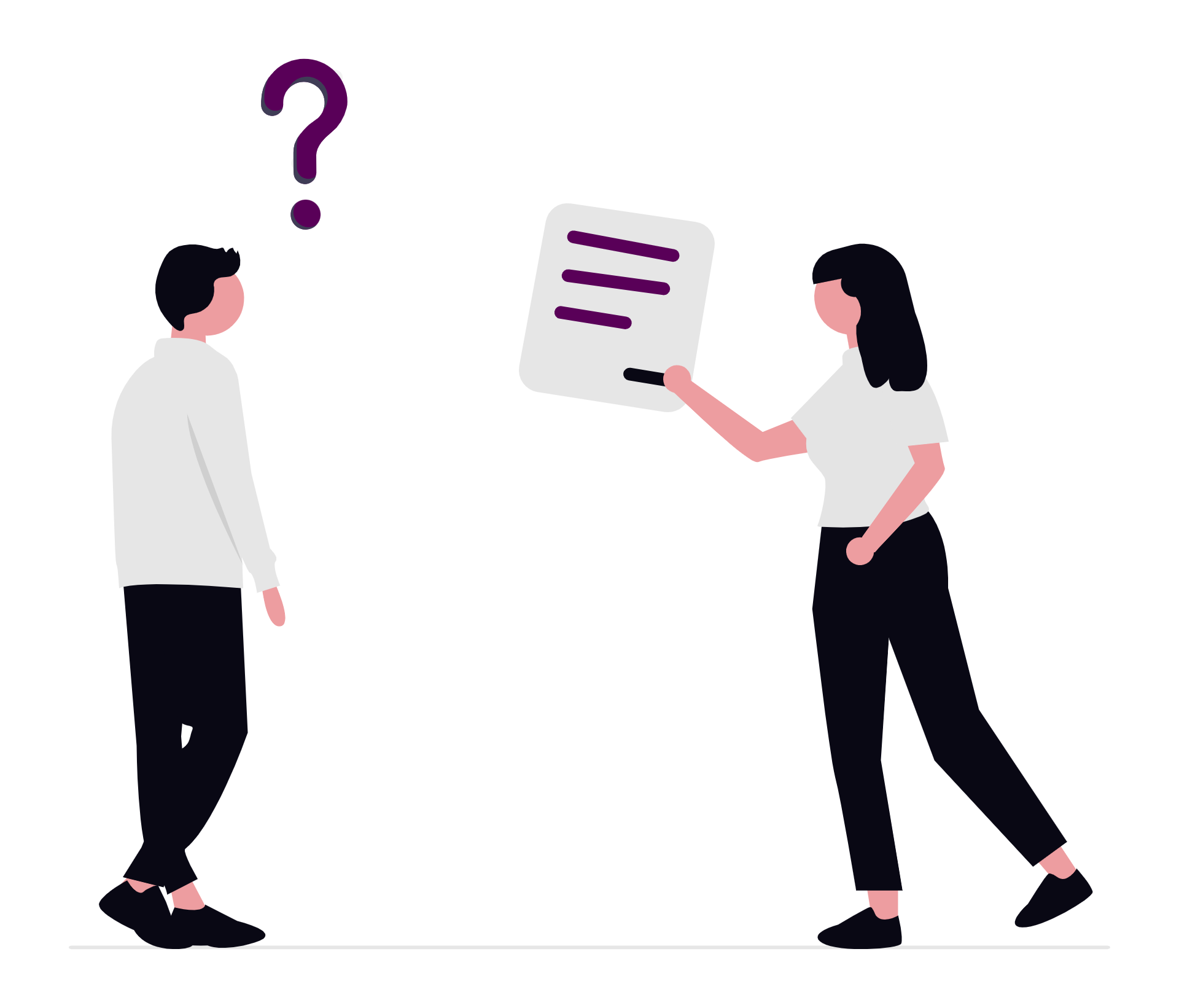 product manager approach: illustration of 2 people asking questions by https://undraw.co/