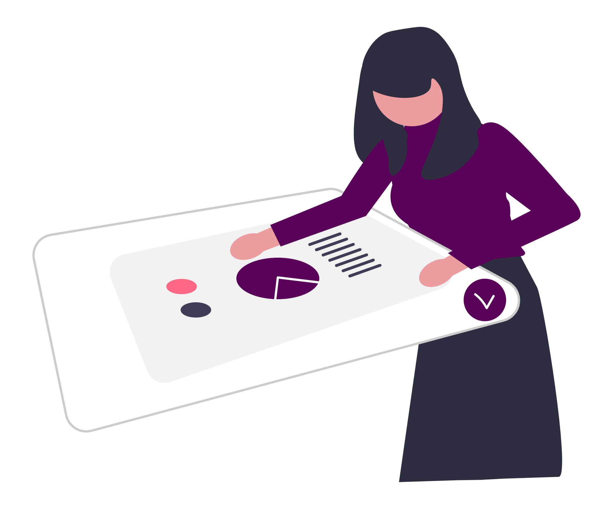 illustration of a woman working on a table top sized presentation. 